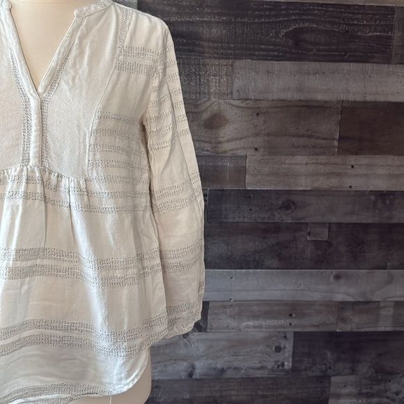 LOFT Lou & Grey peasant top XSmall Henley textured stripes coastal boho chic - Picture 4 of 12